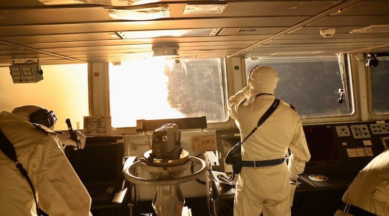 The crew of the Royal Navy destroyer HMS Diamond launch an air defense missile at a Houthi aerial threat. Photo Credit: Royal Navy