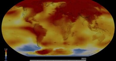 This map of Earth in 2023 shows global surface temperature anomalies, or how much warmer or cooler each region of the planet was compared to the average from 1951 to 1980. Normal temperatures are shown in white, higher-than-normal temperatures in red and orange, and lower-than-normal temperatures in blue. An animated version of this map shows global temperature anomalies changing over time, dating back to 1880. Credit: NASA’s Scientific Visualization Studio