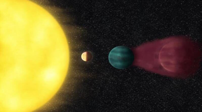 Young, hot, Earth-sized planet HD 63433d sits close to its star in the constellation Ursa Major, while two neighboring, mini-Neptune-sized planets — identified in 2020 — orbit farther out. CREDIT: Alyssa Jankowski