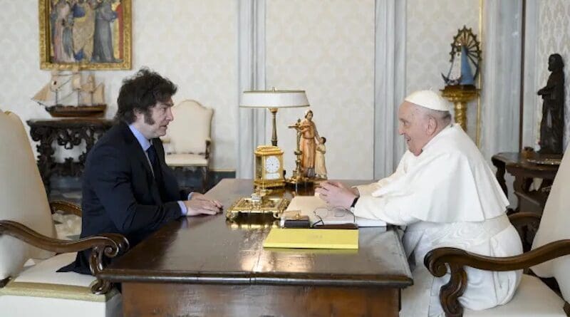 Pope Francis meets with Argentina President Javier Milei in a private audience on Feb. 12, 2024, at the Vatican. | Credit: Vatican Media