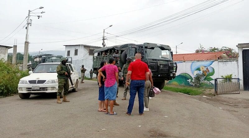 Ecuadorian military on January 13, 2024 patrolling streets. Photo Credit: Ceibos, Wikipedia Commons