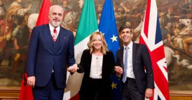Albania's Prime Minister Edi Rama with Italy's PM Giorgia Meloni and the UK's PM Rishi Sunak. Photo Credit: Italy PM office