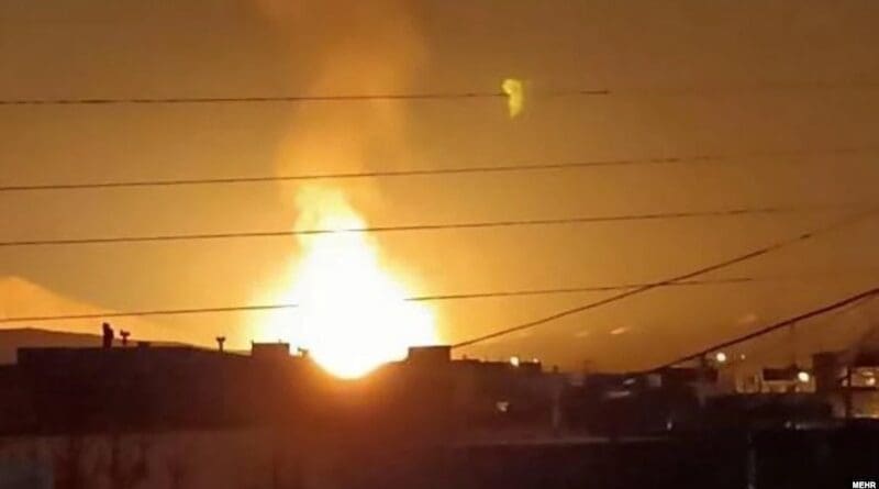 A photo of one of the explosions was published on social media. Photo Credit: Mehr, RFE/RL