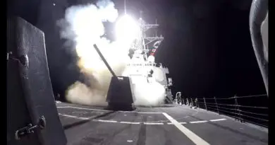 A Navy ship launches missiles in the Red Sea on Houthi sites in Yemen. Photo Credit: U.S. Central Command