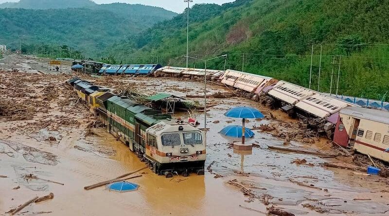 A flooded railway station during Assam, India floods 2022. Photo Credit: Author unknown, Wikimedia Commons