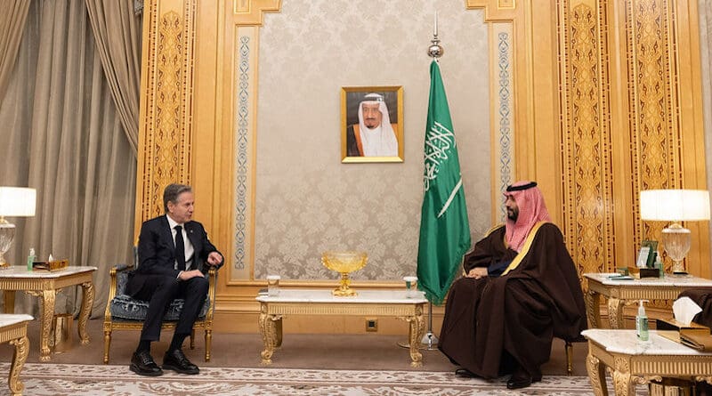 Secretary Antony J. Blinken meets with Saudi Crown Prince Mohammed Bin Salman Al Saud in Riyadh, Saudi Arabia, Monday February 5, 2024. (Official State Department photo by Chuck Kennedy)