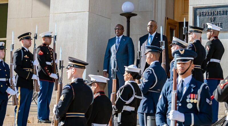 Secretary of Defense Lloyd J. Austin III welcomes Kenyan Defense Minister Aden Bare Duale to the Pentagon. Photo Credit: DOD