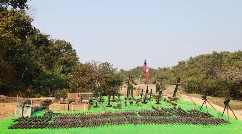 Arakan Army forces display arms and equipment seized after the capture of the Myanmar army’s Light Infantry Battalion 540 in Minbya, Feb. 2, 2024. [AA Info Desk]