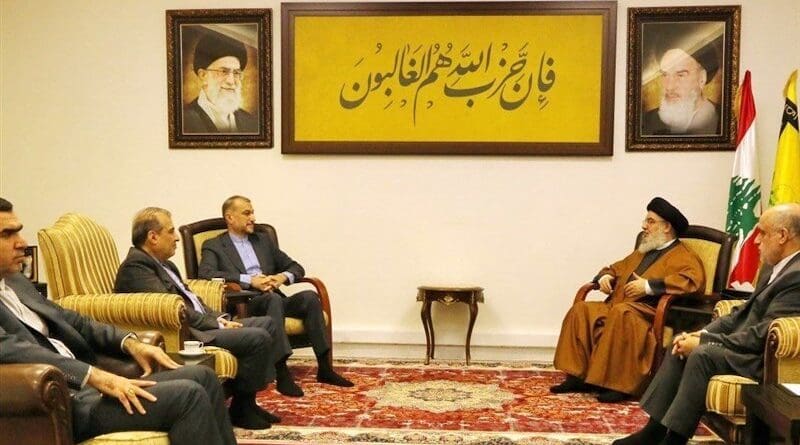 Iranian Foreign Minister Hossein Amirabdollahian with Secretary General of the Lebanese Hezbollah Seyed Hassan Nasrallah. Photo Credit: Tasnim News Agency
