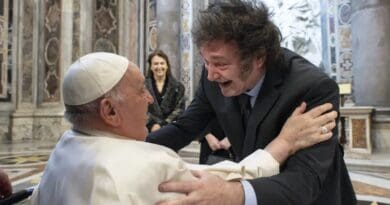 Pope Fancis and Argentina’s President Javier Milei celebrate after the canonization Mass of Argentina’s first female saint, María Antonia of St. Joseph, on Feb. 11, 2024. | Vatican Media