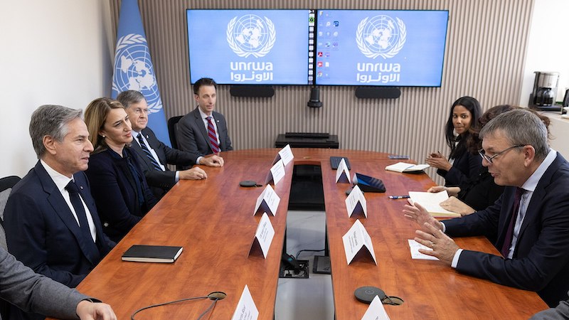 File photo of US Secretary Antony Blinken with UNRWA Commissioner-General Philippe Lazzarini in Amman, Jordan. Photo Credit: US State Department