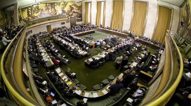 File photo of a meeting of the Conference on Disarmament in the Council Chamber of the Palace of Nations. Photo Credit: United States Mission Geneva, Wikipedia Commons