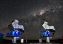 The CLASS telescopes at night. CREDIT: Johns Hopkins University