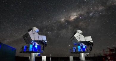 The CLASS telescopes at night. CREDIT: Johns Hopkins University