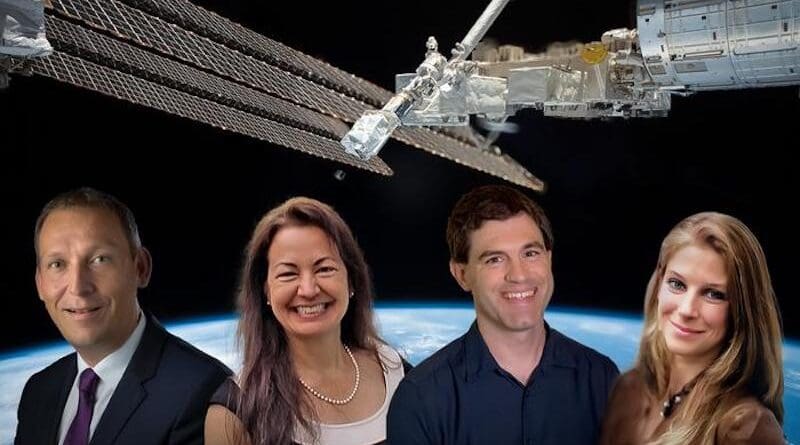 Thomas Zurbuchen, Michelle Hanlon, and David Malaspina speak with science journalist, Nadia Drake about space exploration, diverse collaborations, and ethical policies. CREDIT: Chris Cassidy (Background image) / Josef Kuster, ETH Zurich (montage)