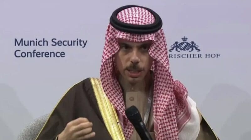 Saudi Arabia's Foreign Minister Prince Faisal bin Farhan at Munich Security Conference. Photo Credit: AN video screenshot