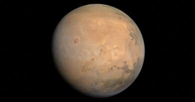 Mars in true color, taken by the Emirates Mars Mission in August 2021. CREDIT: Kevin M. Gill / Wikipedia