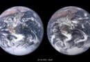 Blue Marble and climate model. The left globe shows the famous “Blue Marble” photo of Earth, taken in 1972. The globe on the right shows a visualization of data from a simulation with a one-kilometer grid for the atmosphere, land, and ocean. CREDIT: © NASA, MPI-M, DKRZ, NVIDIA