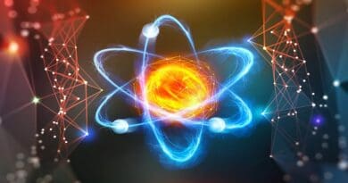 A graphic shows a stylized version of an atom. Credit: US Army