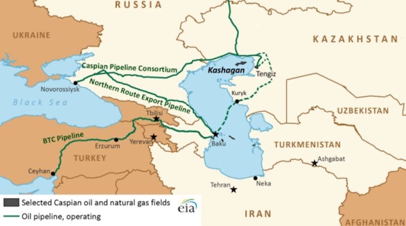 Locations of Kazakhstan's Tengiz, Karachaganak, And Kashagan. Credit: EIA, U.S. Energy Information Administration, U.S. State Department, IHS EDIN, KazMunaiGas, Transneft, CPC, BP, OGJ