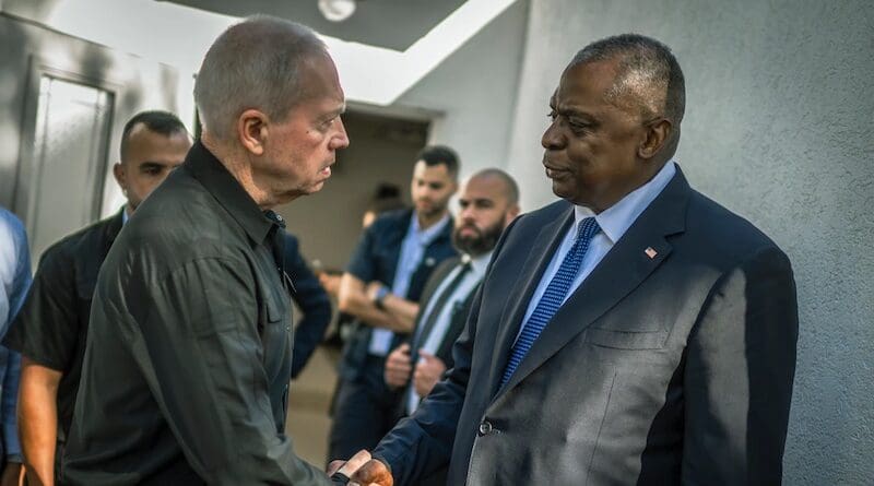 File photo of Secretary of Defense Lloyd J. Austin III with Israeli Defense Minister Yoav Gallant. Photo Credit: Chad McNeeley, DOD