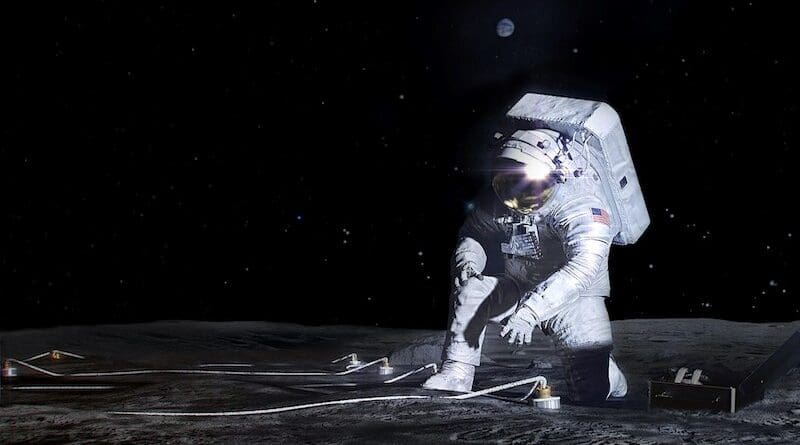 Artist’s concept of an Artemis astronaut deploying an instrument on the lunar surface. Credits: NASA