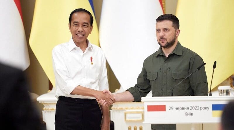 Indonesia's President Joko Widodo (left) with Ukraine's President Volodymyr Zelenskyy hold joint news briefing in Kyiv, Ukraine, June 29, 2022. Photo Credit: Ukraine Presidential Press Service