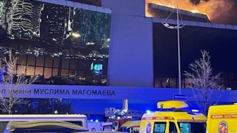 Image of Crocus City Hall, following the attacks, Moscow, Russia. Photo Credit: Interkomitet.ru, Wikipedia Commons