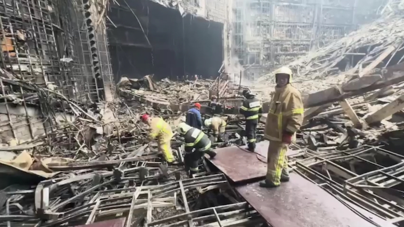 Russian Crocus City Hall amphitheater interior, the day after terrorist attack on March 22, 2024. Photo Credit: Mosreg.ru, Wikipedia Commons