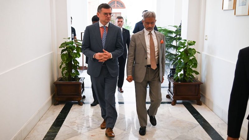 Ukraine's Foreign Minister Dmytro Kuleba with India's Foreign Minister S. Jaishankar. Photo Credit: Dmytro Kuleba, X