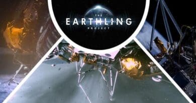 Collage of The Earthling Project and Odysseus’ lunar landing. The Earthling Project logo, credit: The Earthling Project. Odysseus moon lander images, credit: Intuitive Machines.
