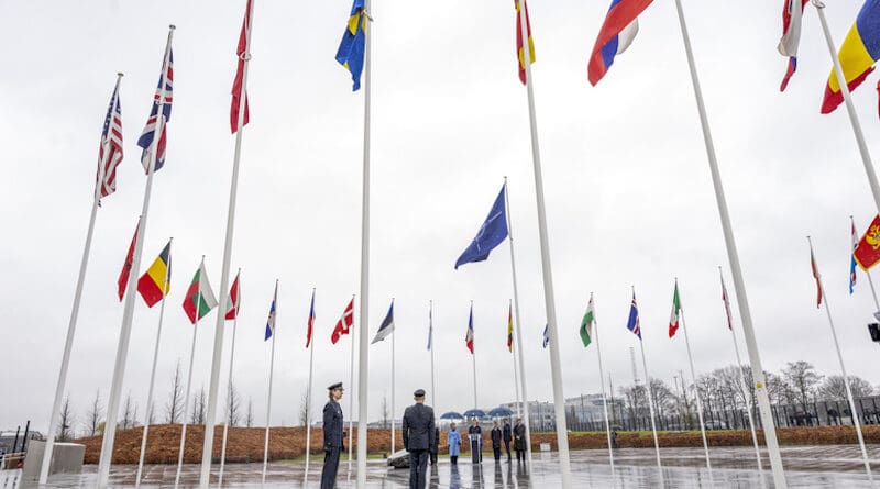 Raising of the flag of Sweden during the Accession Ceremony. Photo Credit: NATO