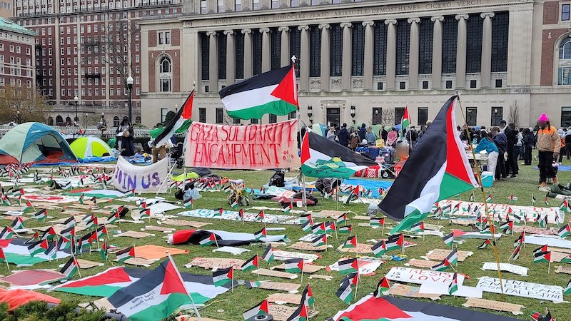 Scene of the Gaza Solidarity Encampment at Columbia University. Photo Credit: عباد ديرانية, Wikipedia Commons