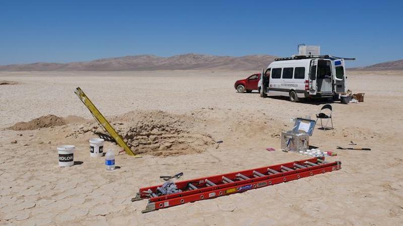 Study site, showing digging works and lab truck. CREDIT: Lucas Horstmann, GFZ-Potsdam