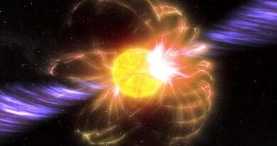 Artist’s impression of a magnetar with magnetic field and powerful jets. CREDIT: CSIRO