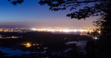 Street lighting creates an artificial glow in the night sky above Plymouth and the surrounding areas CREDIT: Thomas Davies, University of Plymouth