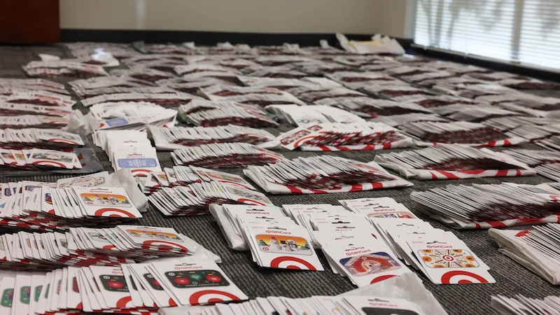The Sacramento County sheriff in California recovered thousands of gift cards from a Chinese organized crime ring in December. Photo Credit: Sacramento County sheriff