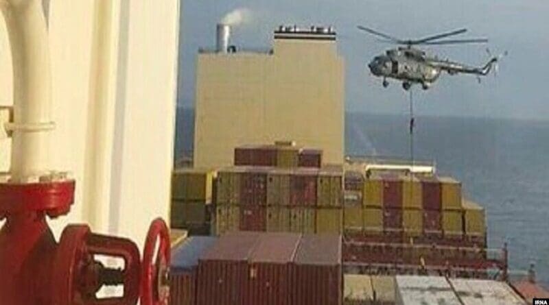 Video shows Iranian commandos rappelling from what appeared to be an IRGC helicopter to seize the MSC Aries. Photo Credit: IRNA