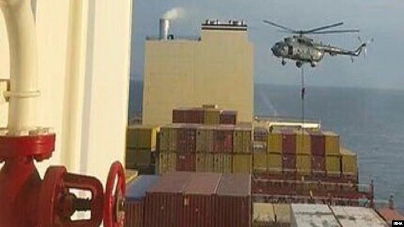 Video shows Iranian commandos rappelling from what appeared to be an IRGC helicopter to seize the MSC Aries. Photo Credit: IRNA