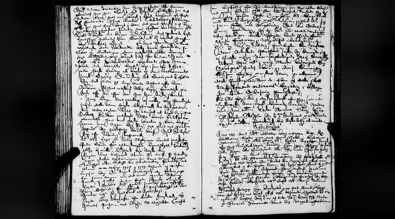 This 18th century document holds information about one of the people accused of witchcraft, Margareta Mortensdatter Trefot. Photo: Digital Archives