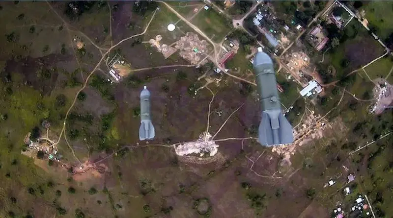 A drone drops two bombs on a Myanmar military base camp in Loikaw, Kayah state, in this undated photo. Photo Credit: Falcon Wings, RFA