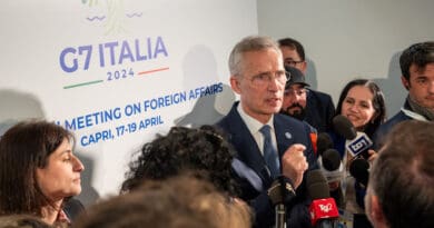 Doorstep statement by NATO Secretary General Jens Stoltenberg ahead of the G7 meeting. Photo Credit: NATO