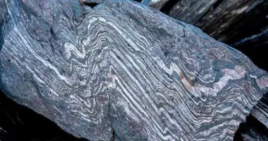 This photo shows an example of the 3.7 billion year-old banded iron formation found in the northeastern part of the Isua Supracrustal Belt. CREDIT: Claire Nichols