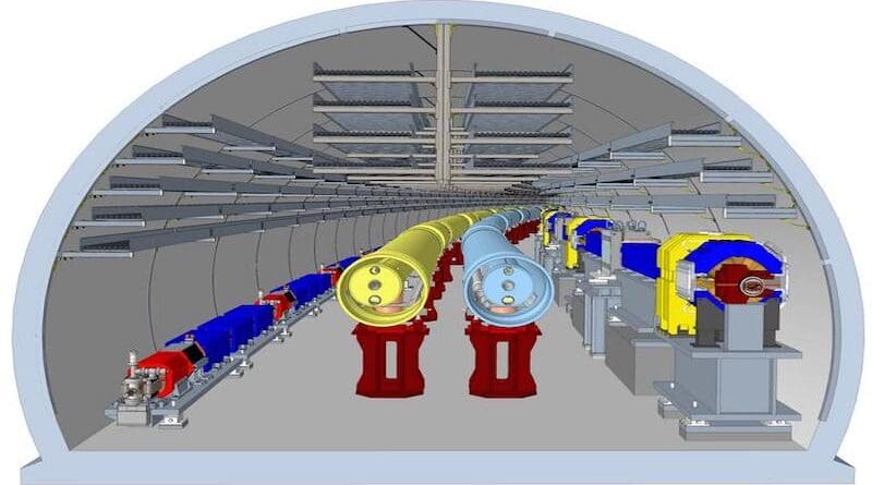 A cutaway showing accelerator components inside the future Electron-Ion Collider tunnel. CREDIT: Brookhaven National Laboratory
