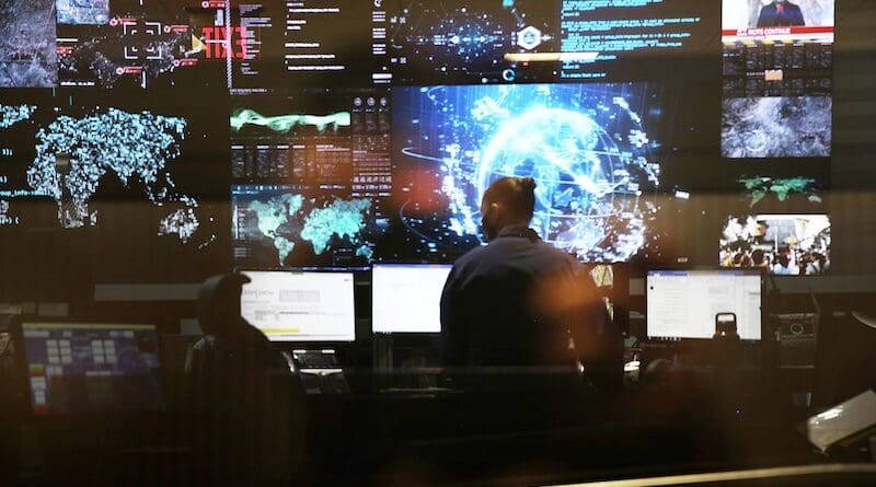 U.S. Cyber Command members work in the Integrated Cyber Center, Joint Operations Center at Fort George G. Meade, Md. Photo Credit: osef Cole, DOD