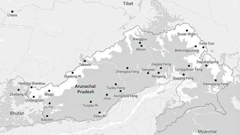 Locations in Arunachal Pradesh renamed by China. Credit: RFA