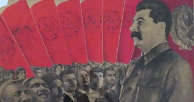 Details of propaganda art featuring Joseph Stalin, captioned “Long Live the USSR! Blueprint for the Brotherhood of all Working Classes of all the World’s Nationalities!” Gustav Klutsis, 1935.