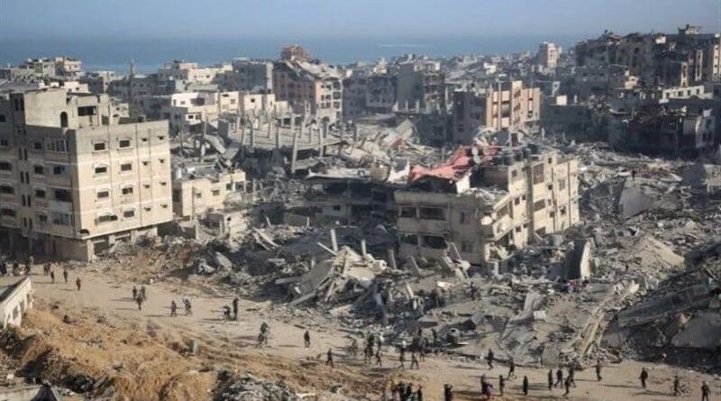 A general view shows the destruction in the area surrounding Gaza's al-Shifa hospital. Photo Credit: Tasnim News Agency