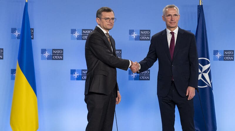 NATO Secretary General Jens Stoltenberg with Ukrainian Minister Dmytro Kuleba. Photo Credit: NATO
