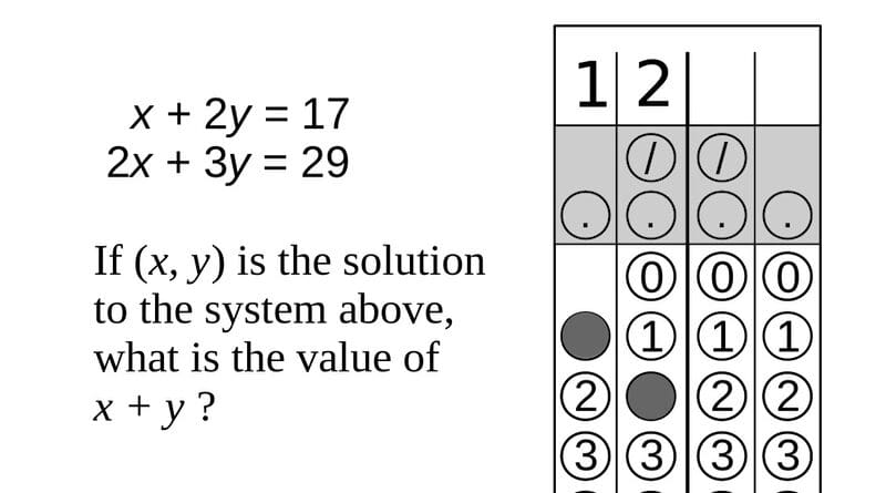 An example of an SAT "grid-in" math question. Credit: Wikipedia Commons